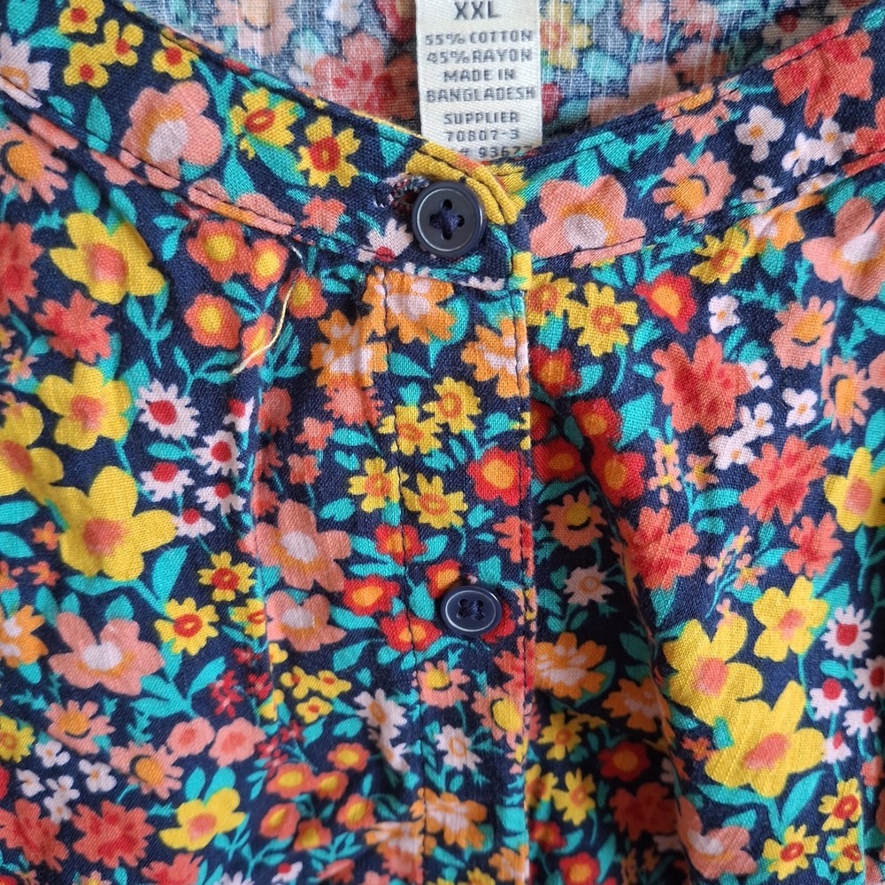 St. John's Bay XXL Floral Henley Blouse Top Long Sleeve Cotton Rayon Cottagecore